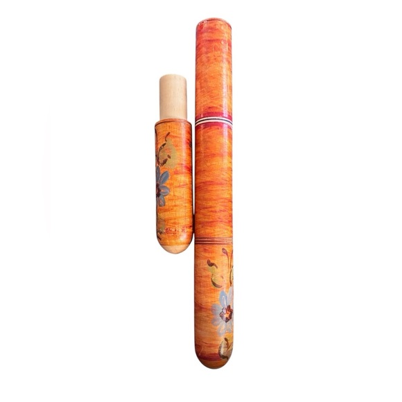 Vintage Wood Hand Painted Knitting Needle Storage Case 2PC Collector Nordic - Picture 1 of 6